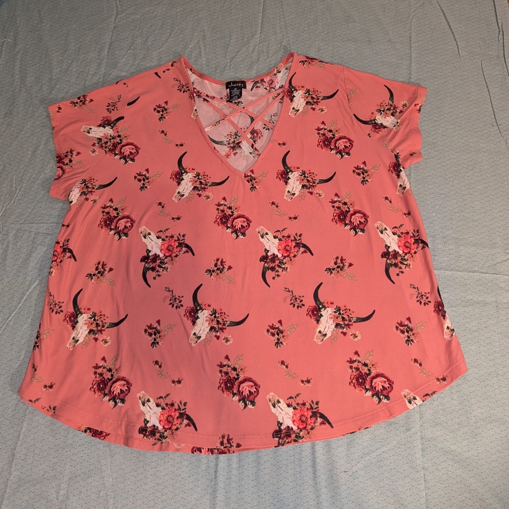 Justify Pink Floral Blouse with Crossed Neckline